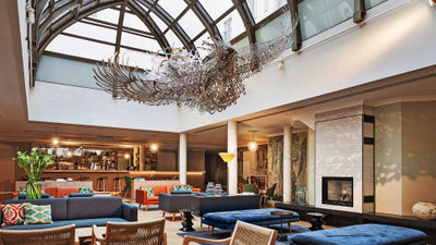 Suspended from the Wintergarden's glass ceiling is a 20-foot avian sculpture symbolic of Finland's freedom and independence.