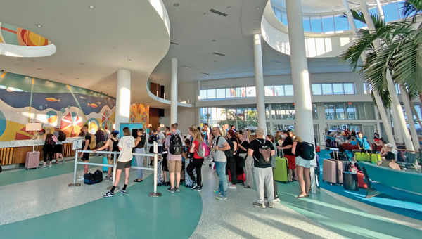 The check-in line at Universal's Cabana Bay Beach Resort.