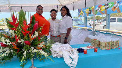 Visitors arriving at Anguilla's airport and ferry terminal are treated to a welcome reception by the Anguilla Tourist Board's Shanella Carty, left, and representatives from the Aurora Anguilla Resort & Golf Club.