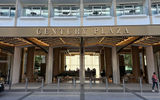Horizontal view of the Fairmont Century Plaza, a luxury hotel in Los Angeles.