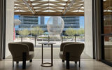 The lobby of the Fairmont Century Plaza features giant open doorways, thanks to floor-to-ceiling windows that sink into the floor at the touch of a button.