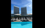 The Alcoa Towers are the backdrop of the rooftop pool at the Fairmont Century Plaza.