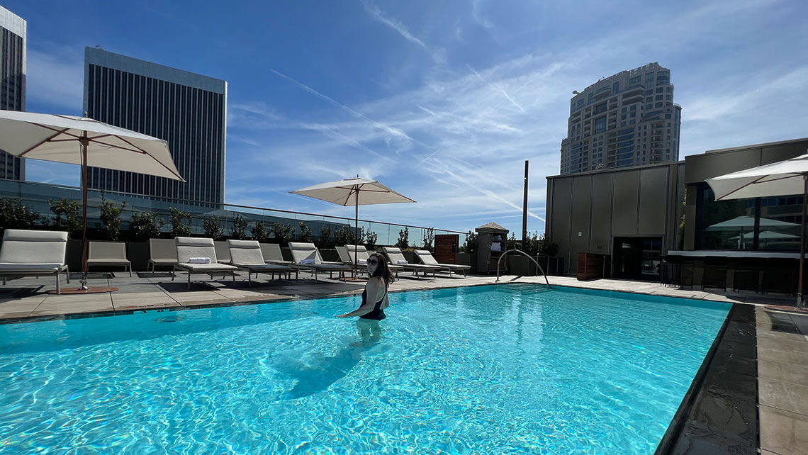 The author checks out the rooftop pool.