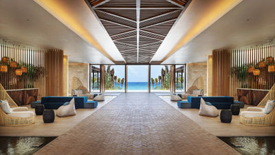 The lobby at the Hilton Tulum Riviera Maya All-Inclusive Resort.