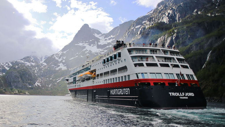 The Trollfjord, the Hurtigruten ship that offers the fine-dining restaurant Rost.