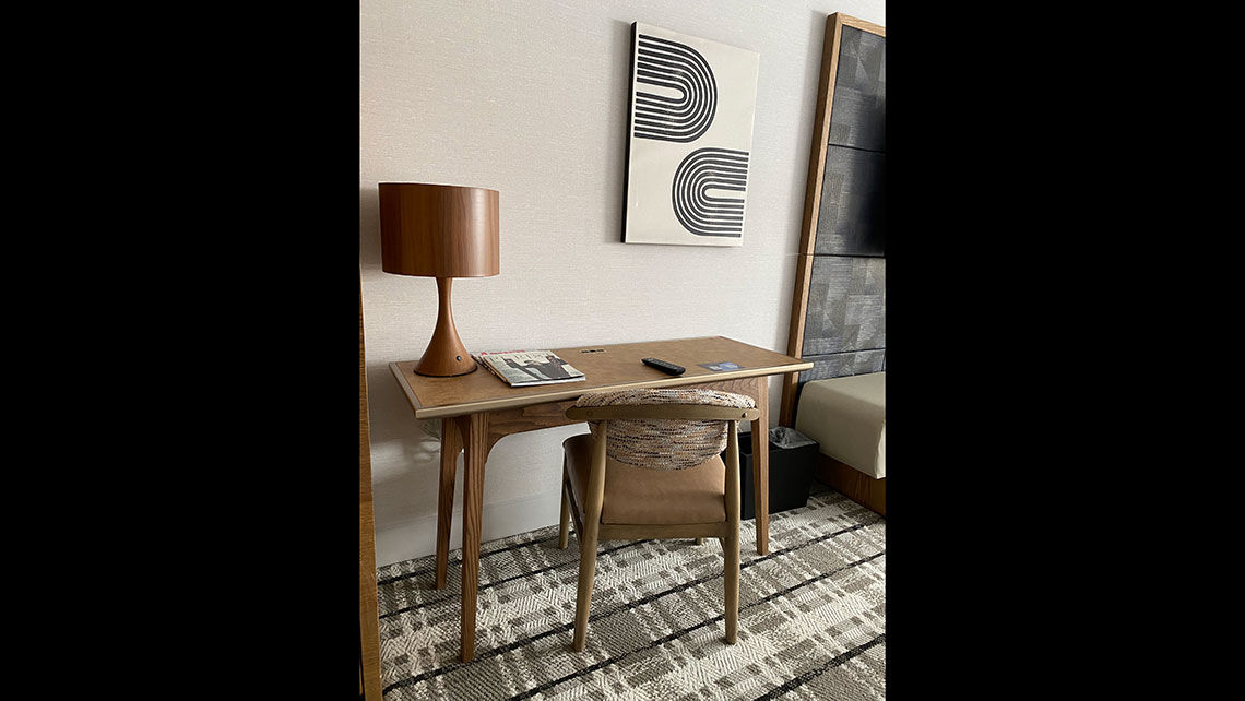 Meanwhile in Snowmass, guestrooms at the Viewline Resort Snowmass, Autograph Collection feature midcentury modern furnishings.