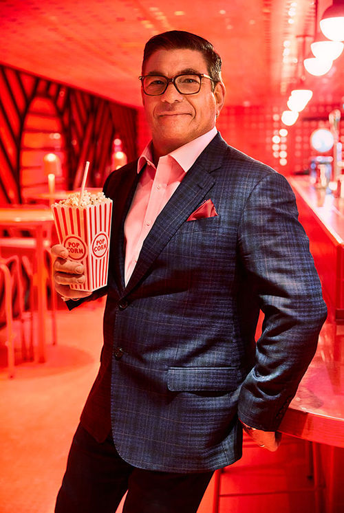 Virgin Voyages CEO Tom McAlpin with a Popcorn Old Fashioned, one of the creative cocktails on the menu at Razzle Dazzle on the Scarlet Lady.