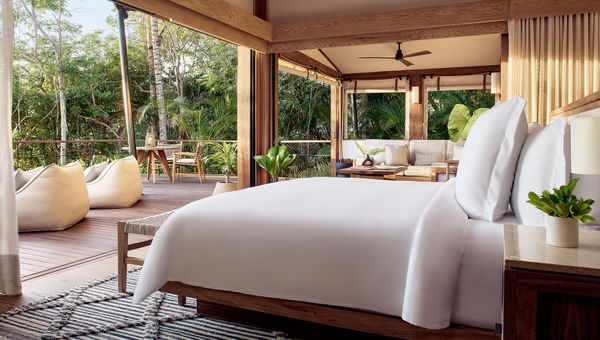 A tented bedroom at Naviva, A Four Seasons Resort.