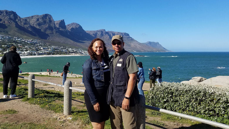 Ja'Vonne and Gene Harley near the Cape of Good Hope in South Africa.