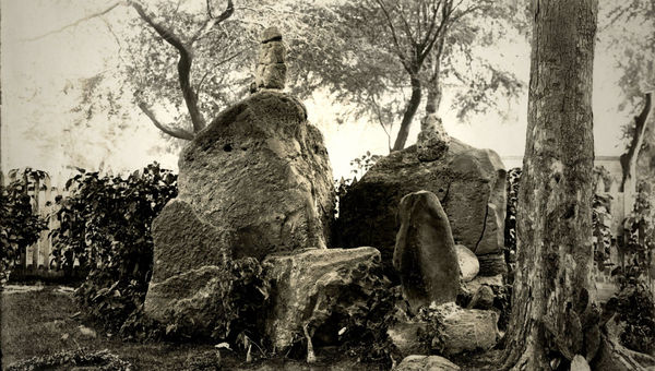 A photo of the stones in 1910 after they were found in the yard of a Waikiki beach house.