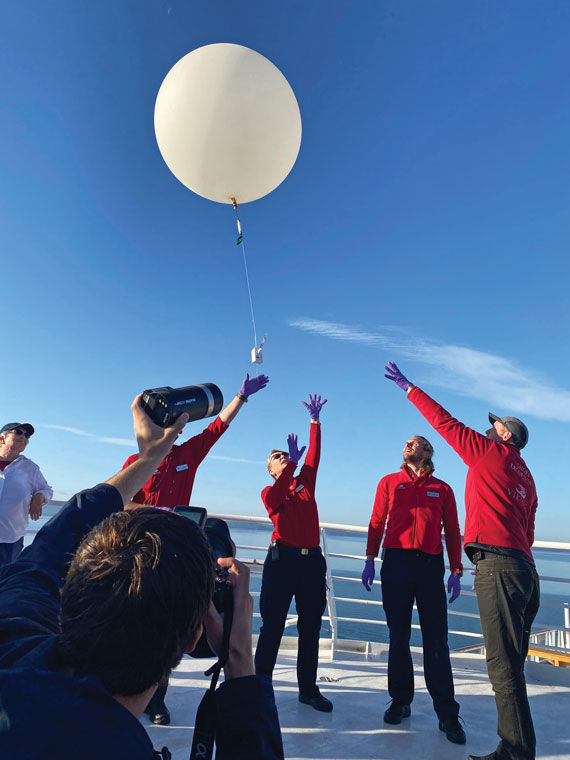 The Viking Octantis regularly releases weather balloons to collect data through a partnership with the National Oceanic and Atmospheric Administration.