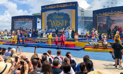 Characters, dancers and singers performed at the Disney Wish's christening.