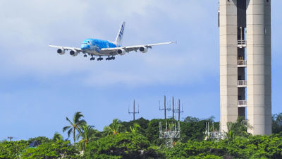 All Nippon Airways’ Airbus A380 “Flying Honu” arrives at the Daniel K. Inouye Honolulu International Airport.