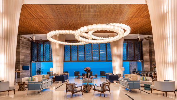 Guests are greeted in the lobby with direct views of the Bay of Banderas.