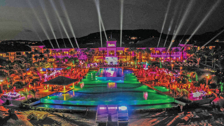 The Sandals Royal Curacao was colorfully illuminated for the resort's gala opening celebration.