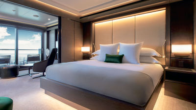 Rendering of a Grand Suite on the Evrima, Ritz-Carlton Yacht Collection's first ship, which is due to enter service this August.