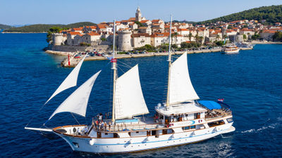 The Mendula yacht off the coast of Korcula, Croatia.