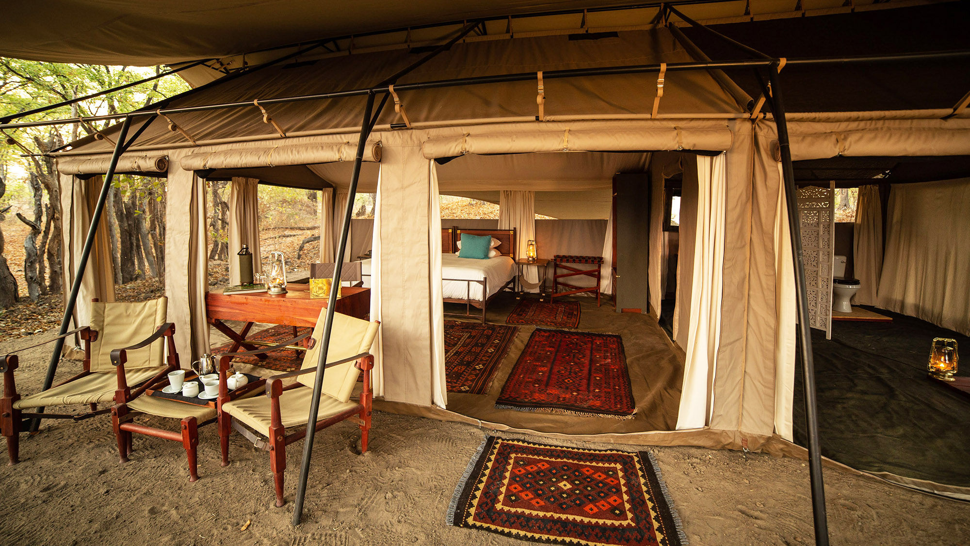 The Okavango Explorers Camp features tented accommodations in the Selinda Reserve in northern Botswana.