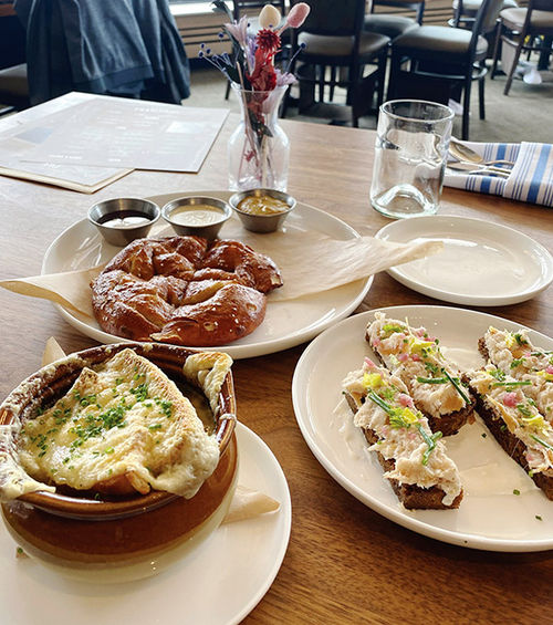 The warm Bavarian pretzel and trout rillettes at the Alpin Room on Snowmass Mountain. The warm Bavarian pretzel and trout rillettes at the Alpin Room on Snowmass Mountain.