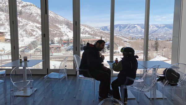 Skiers fueling up for the day at Jus Snowmass. Skiers fueling up for the day at Jus Snowmass.