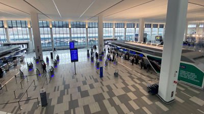 High ceilings and floor-to-ceiling windows are prominent features in LaGuardia's Terminal B.