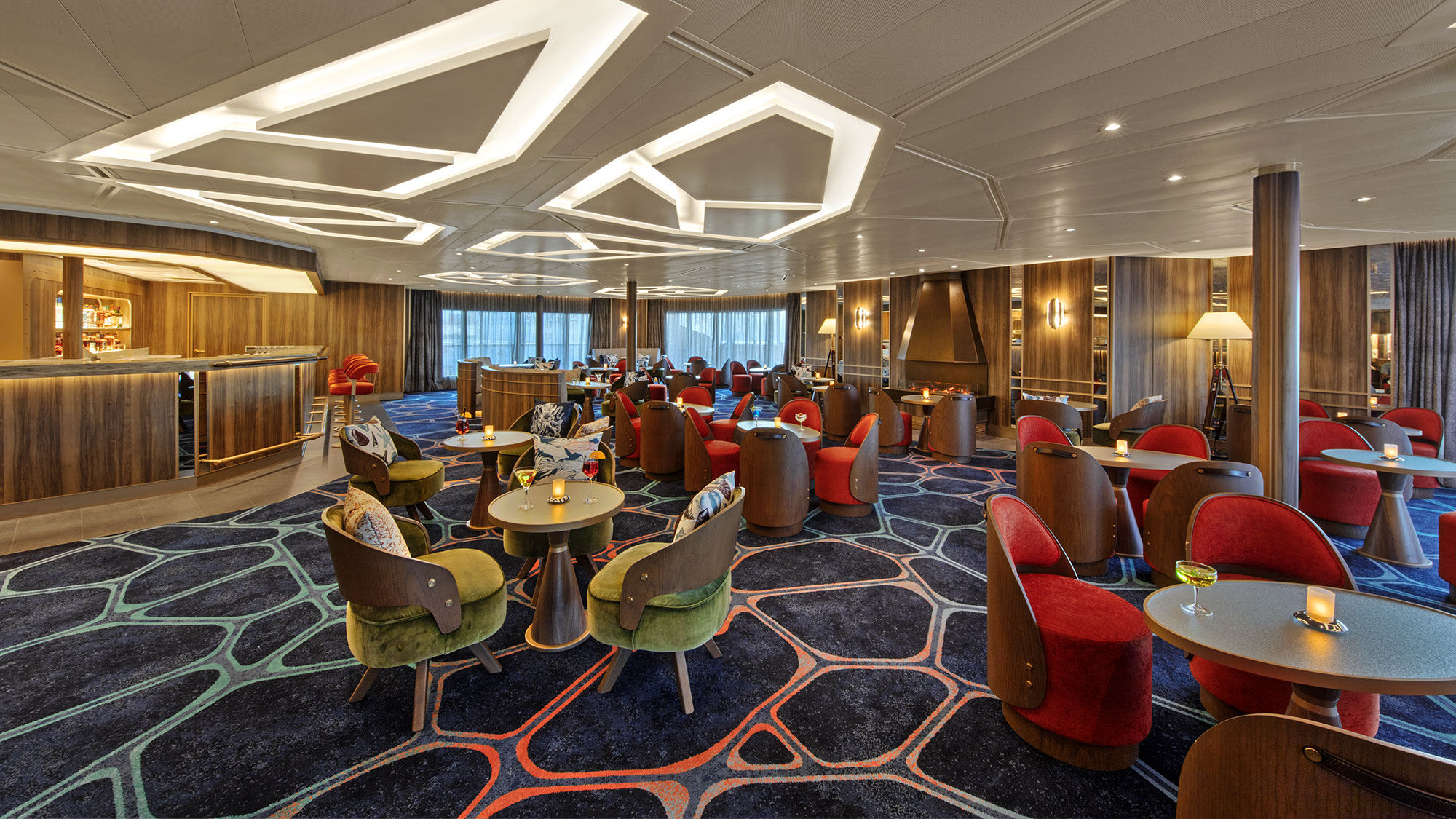 The Club on the Seabourn Venture is a space for afternoon tea, pre-dinner drinks and music.