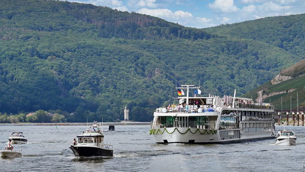 The AmaLucia arrives in Rudesheim, Germany for its christening ceremony on July 31.