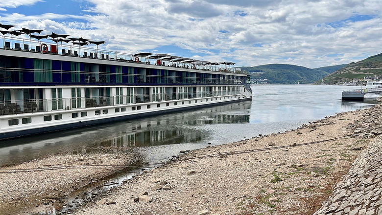 The AmaLucia in Rudesheim, Germany, where low water on the Rhine has made it more difficult for ships to navigate.