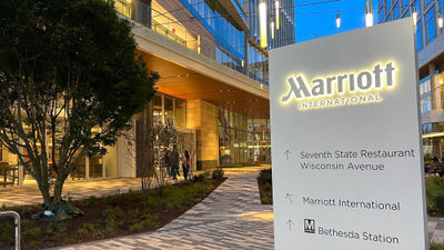 Sign for Marriott International headquarters in Bethesda, Md., with the Marriott Bethesda Downtown at Marriott HQ in the background. Marriott International CEO Anthony Capuano touted another "terrific" quarter during the company's Q3 earnings call Thursday, telling analysts that global travel demand "has remained strong" across the board.