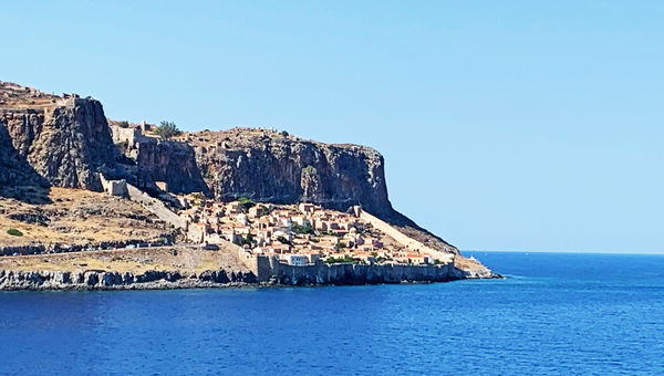 The ancient village of Monemvasia, Greece as seen from Seabourn Encore.