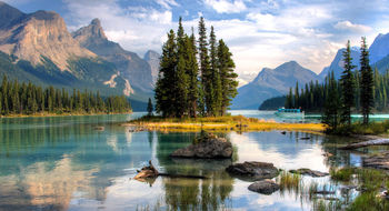 Spirit Island in Jasper National Park, a destination with new indigenous travel experiences for guests booked on Contiki Tours' Canada and the Rockies itinerary.