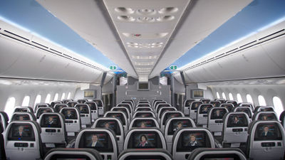 The interior of an American Airlines Boeing 787.