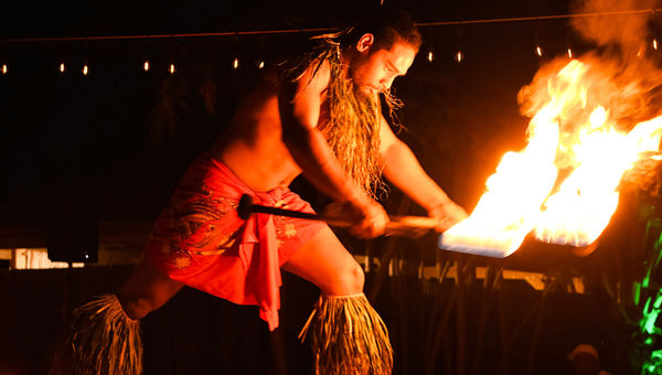 The Mele Luau ends with a medley of fire knife dancers. The Mele Luau ends with a medley of fire knife dancers.
