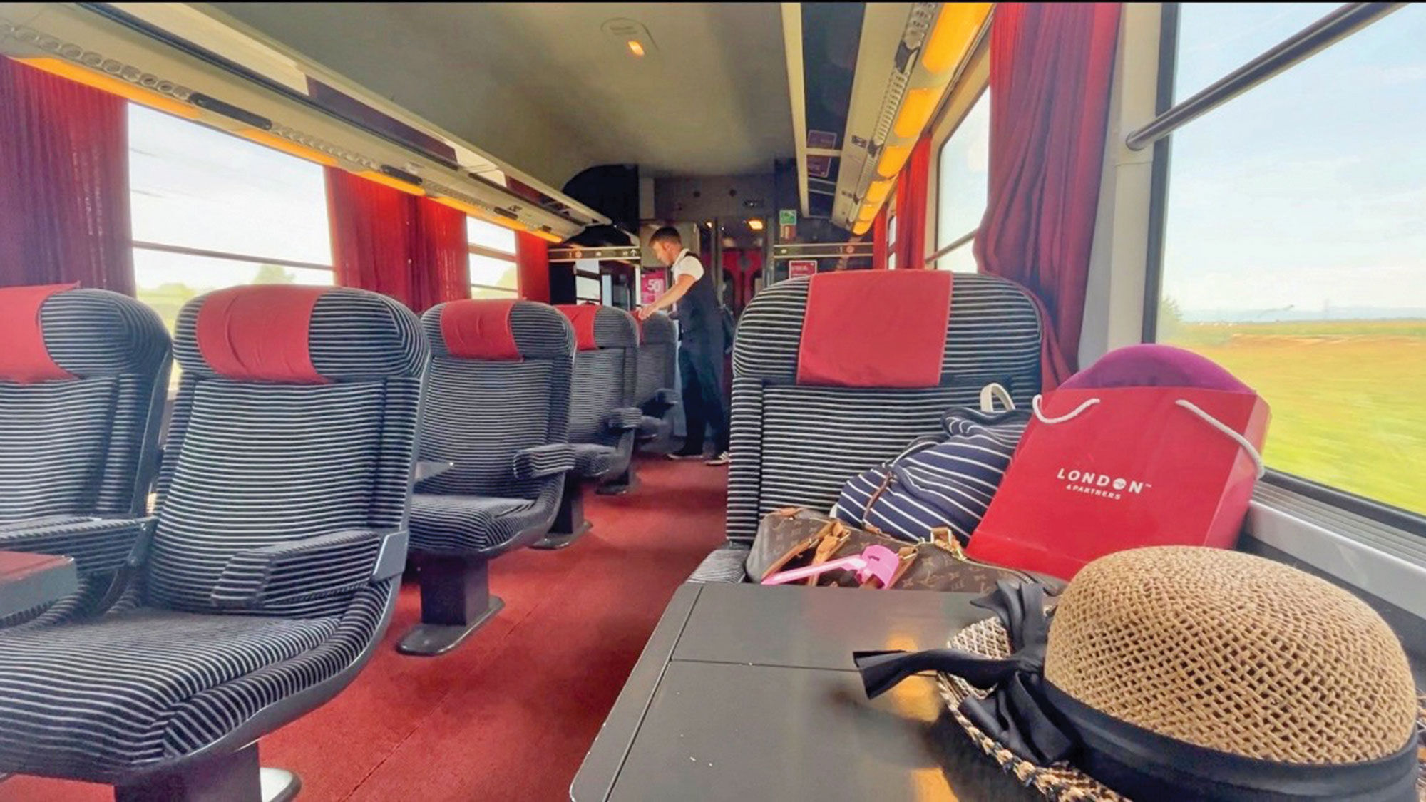 Inside the first-class railcar onboard SNCF's Grand Est TER Alsace line train that travels through France and to Switzerland.