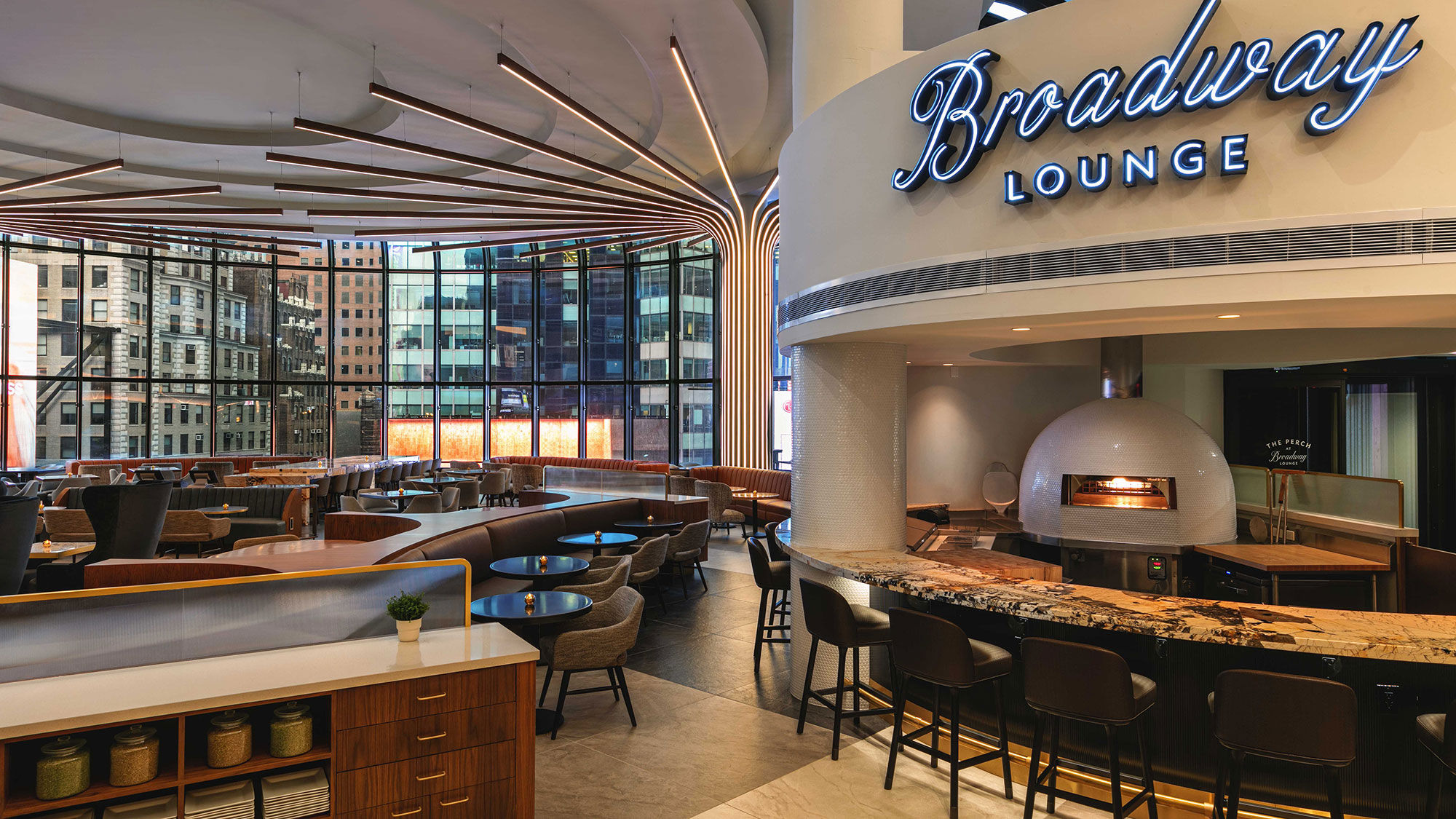 The new Broadway Lounge restaurant at the New York Marriott Marquis.