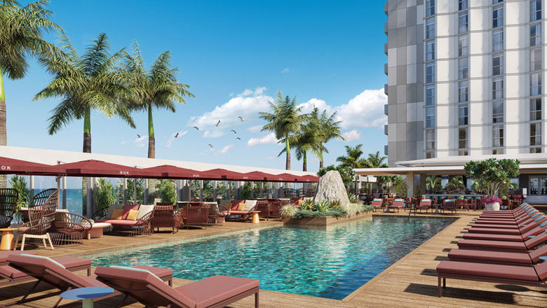 The pool deck at the new ROK Hotel Kingston, Tapestry Collection by Hilton.