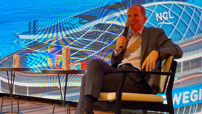 Norwegian Cruise Line CEO Harry Sommer takes questions during the inaugural sailing of the Norwegian Prima.