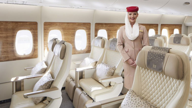 The premium economy cabin on Emirates' reconfigured Airbus A380s.