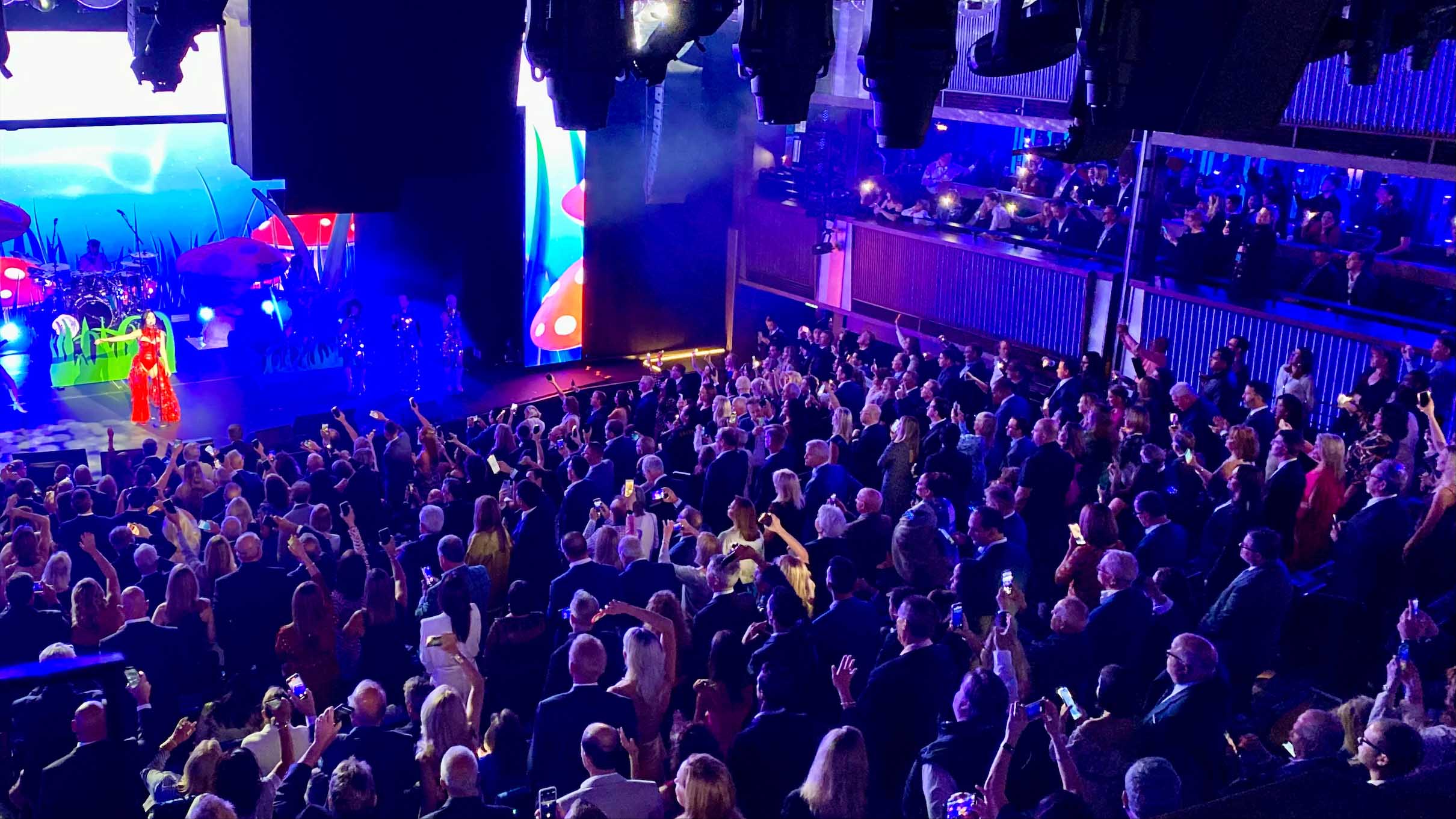Guests onboard the Norwegian Prima took to their feet during a concert by the Prima's godmother, recording artist Katy Perry.