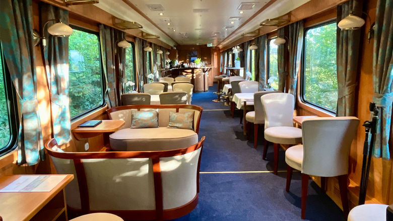 The Bar Lounge Car onboard the Golden Eagle Danube Express.