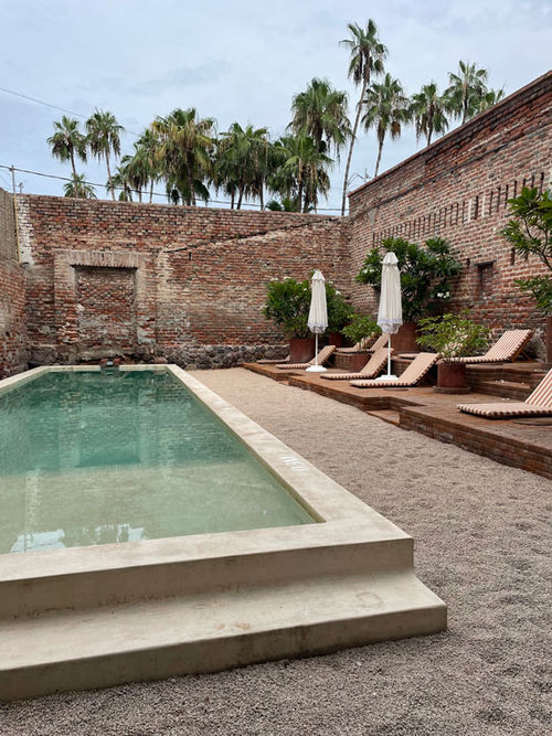 The pool area at the Baja Club Hotel in La Paz.