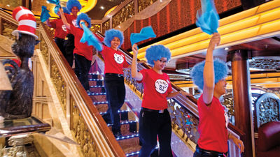 Carnival staff in their Cat in the Hat attire.