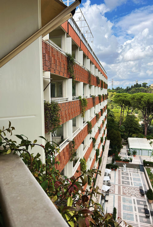 Balconies on one side of the hotel give guests astounding views of the Eternal City.