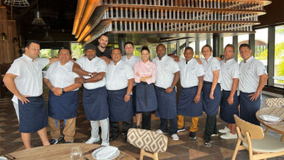 Chloe Coscarelli (center) with members of Club Med's F&B team.