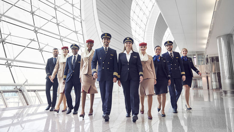 United and Emirates cabin crew together.