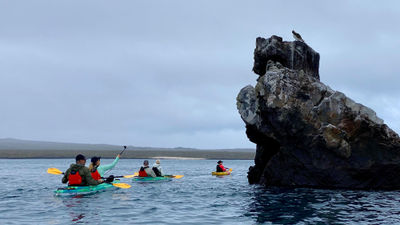 Passengers on a Lindblad Expeditions Galapagos take a kayaking excursion in 2022. Lindblad Expeditions canceled its upcoming Jan. 12 and Jan. 13 Galapagos sailings on the National Geographic Endeavour II and National Geographic Islander II, respectively.