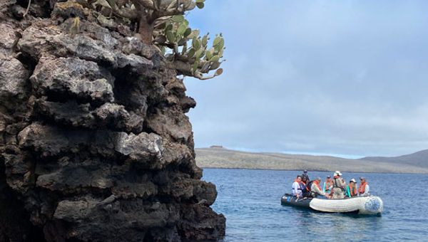 Guests on a Zodiac excursion in the Galapagos.