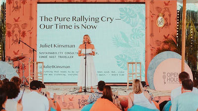 Sustainability consultant Juliet Kinsman during her speech at the Pure Life Experiences show.