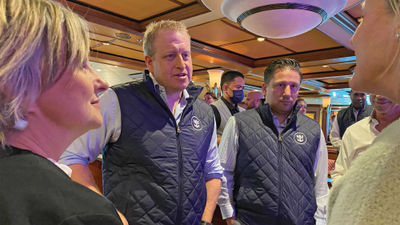 Royal Caribbean Group CEO Jason Liberty meets with local government officials and business owners during a listening tour in Juneau, Alaska, on Sept. 7.