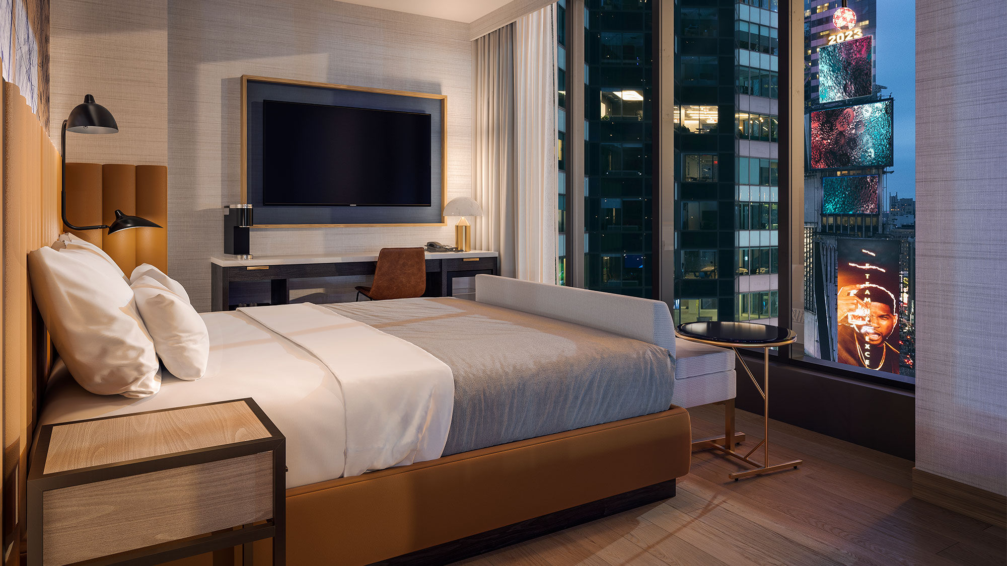 A guestroom at the Tempo by Hilton Times Square.
